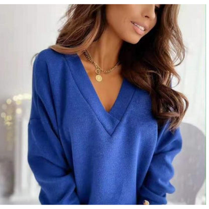 Pull femme décontracté à col en V en mélange de coton doux Chic und Stil