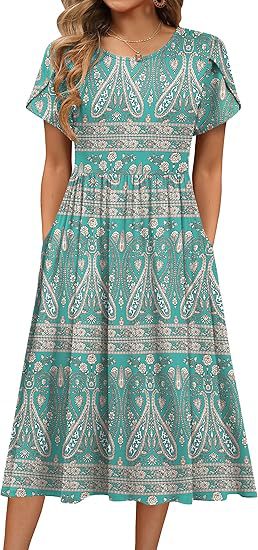 Robe midi pour femmes avec col rond et poches pratiques Chic und Stil
