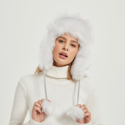 Dames Bonnet d'hiver en fourrure avec oreilles d'animaux et design volumineux Chic und Stil
