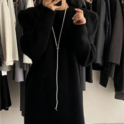 Robe en tricot élégante pour femmes avec des manches bouffantes et un col rond Chic und Stil