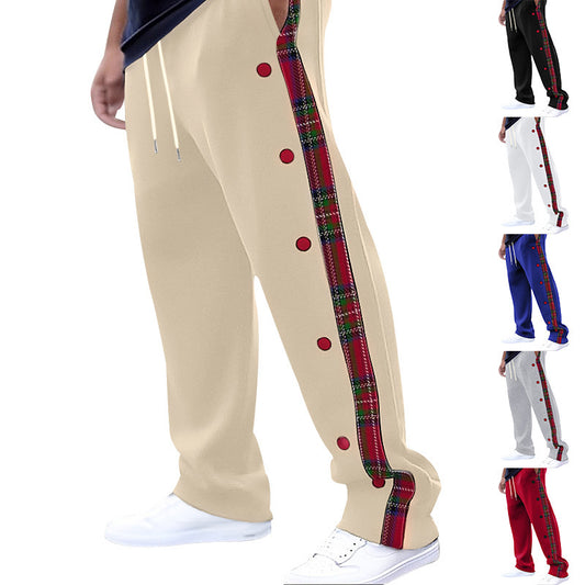 Leisure trousers for men with snap button detail and checkered hem Chic and Style