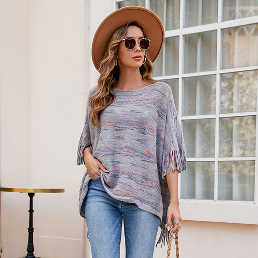 Ladies cozy poncho with fringe details Chic and Style