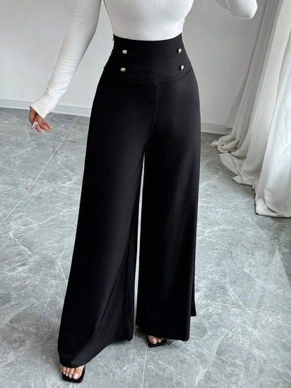 High-waisted wide-leg pants for women with decorative buttons Chic und Stil