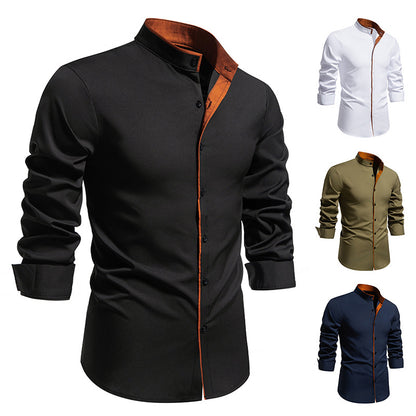 Chemise à manches longues pour hommes avec col montant moderne et détails brodés Chic und Stil