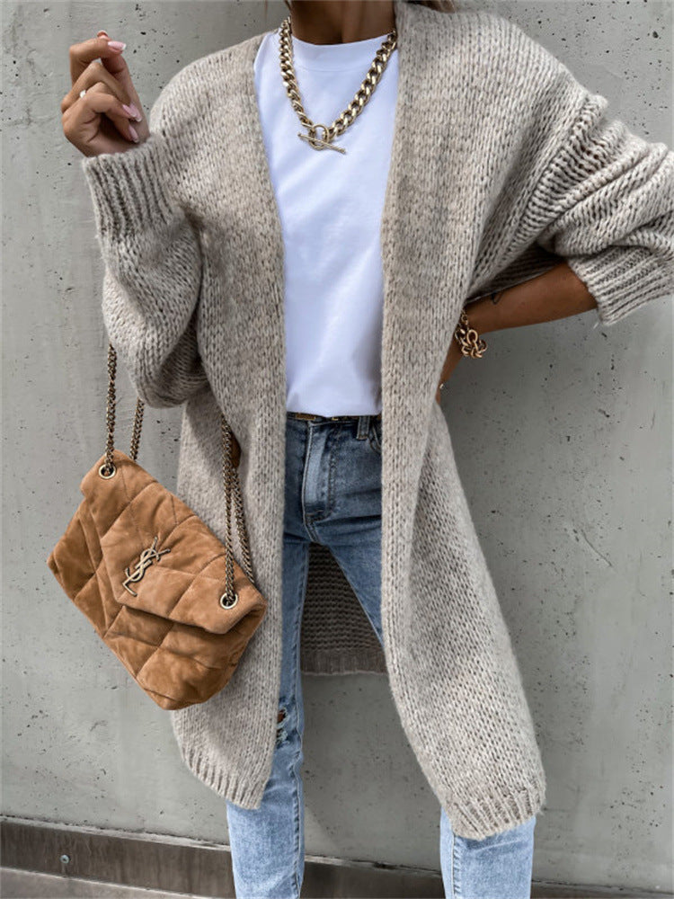 Dames gros tricot cardigan avec devant ouvert et manches décontractées Chic und Stil