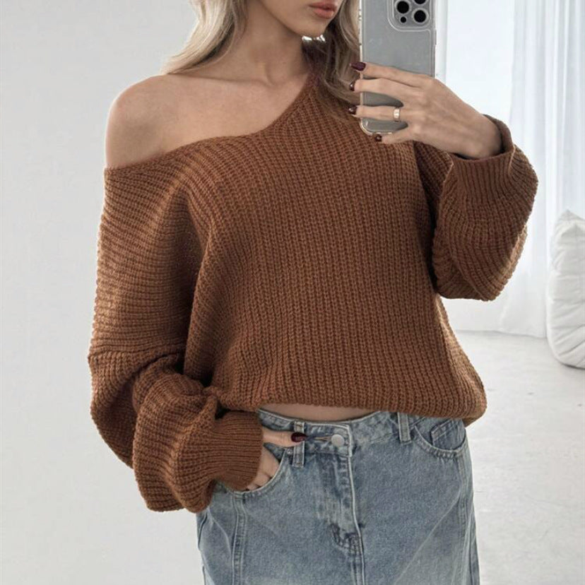 Pull over en grosse maille pour femmes avec des manches larges et un col en V Chic und Stil