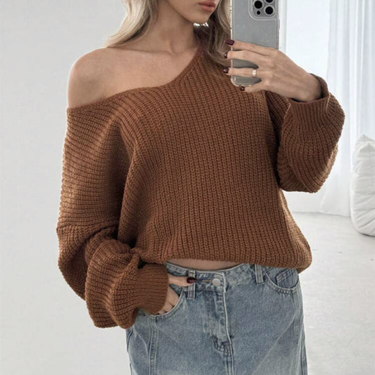 Pull over en grosse maille pour femmes avec des manches larges et un col en V Chic und Stil