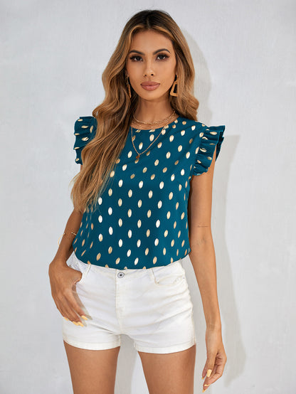 Chemisier pour femmes avec des détails en volants et un motif à pois dorés Chic und Stil