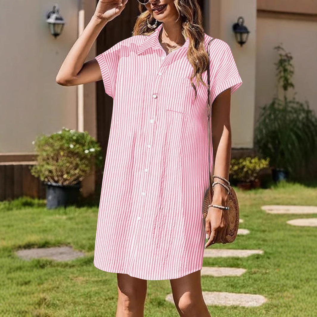 Robe chemise femme avec des rayures fines et des poches pratiques Chic und Stil