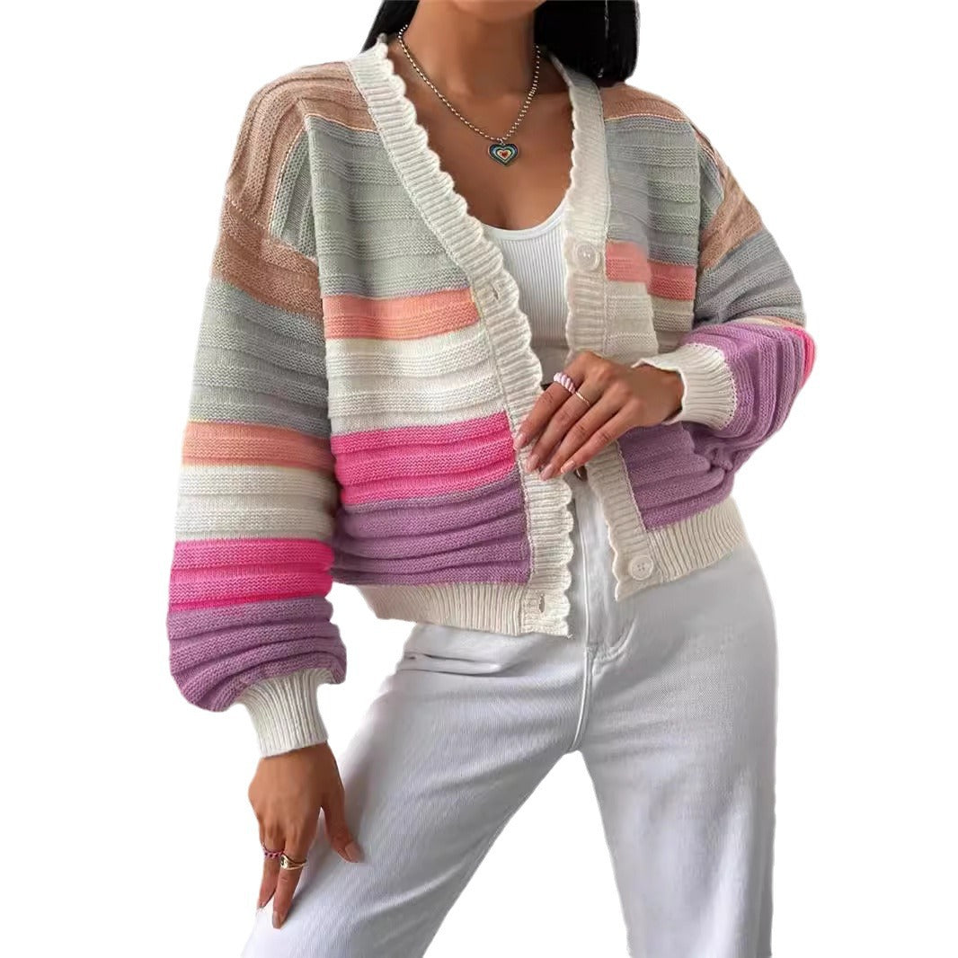 Dame cardigan avec un motif rayé moderne et des manches volumineuses Chic und Stil