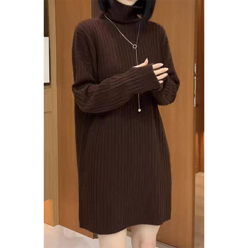 Robe tricot côtelé à col roulé pour femmes avec ceinture auto-stable Chic und Stil