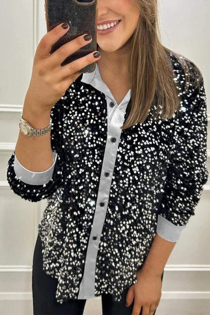 Dames Blouse scintillante en sequins avec col classique Chic und Stil