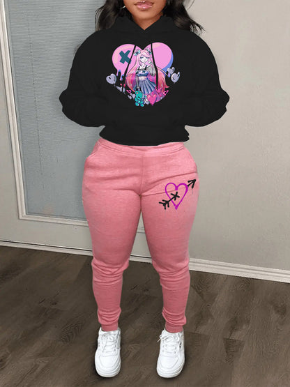 Women's sporty hoodie and jogger pants set with a unique graphic design Chic and Style