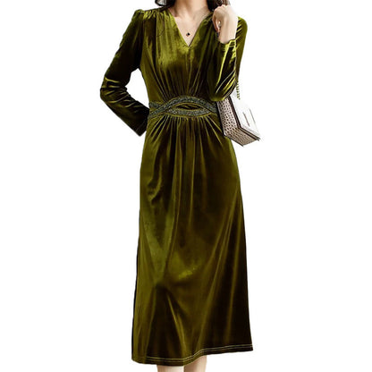 Robe Maxi en Velours Élégant pour Femme avec Taille Embellie Chic und Stil