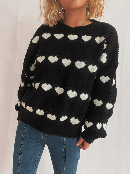 Pull en tricot à motif cœurs confortable pour femmes avec des manches larges Chic und Stil