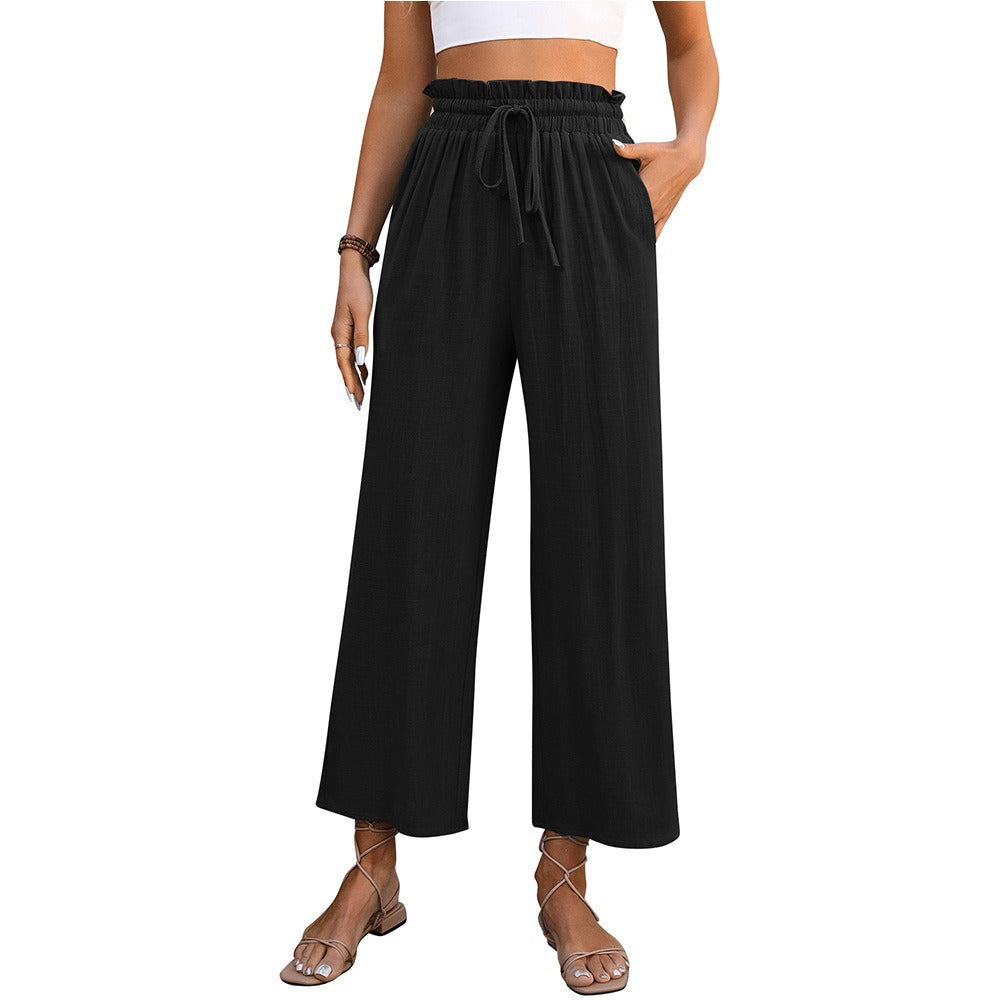 Ladies Comfortable Wide Leg Pants with Elastic Waist and Side Pockets Chic and Style