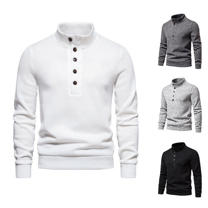 Pull homme confortable à manches longues avec patte de boutonnage et col montant Chic und Stil