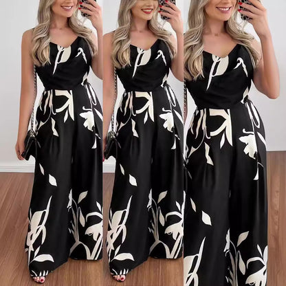 Women's Flowing Maxi Jumpsuit with Draped Neckline Chic und Stil