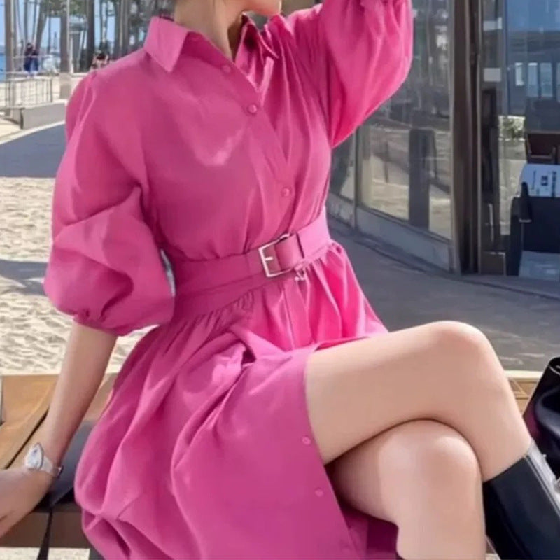 Robe chemise à manches bouffantes pour femmes avec ceinture Chic und Stil