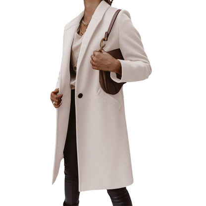 Dames élégant manteau long en mélange de laine de haute qualité avec revers classiques Chic und Stil