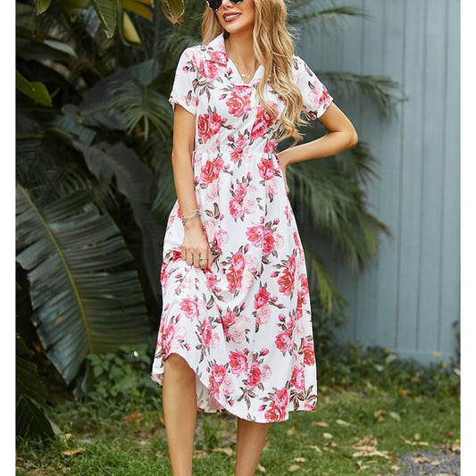Robe midi à boutons fleuris pour dames Chic und Stil