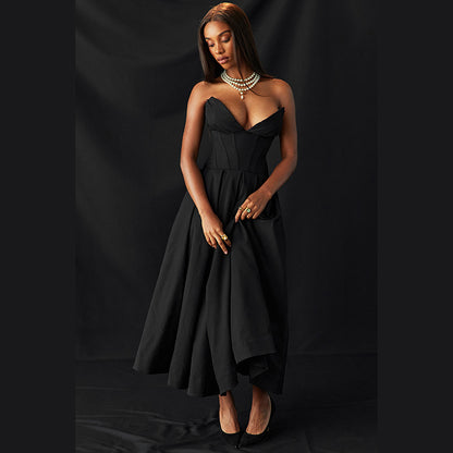 Robe midi A-ligne sans manches pour femmes avec jupe plissée Chic und Stil