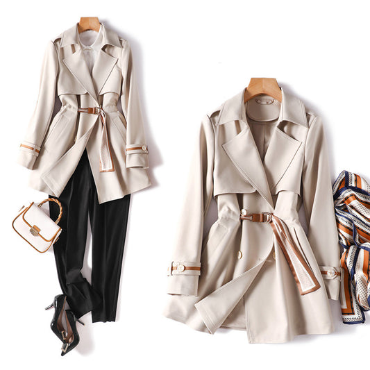Manteau trench superposé élégant ceinturé pour femmes Chic und Stil