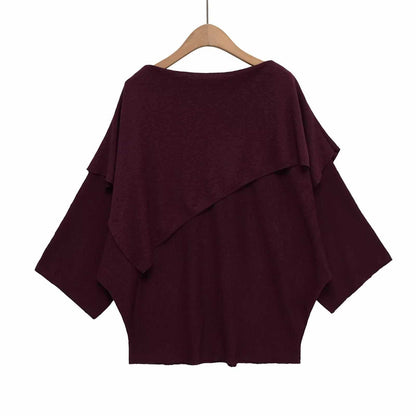 Ladies oversized elegant pullover with asymmetric cut and wide collar Chic and Style