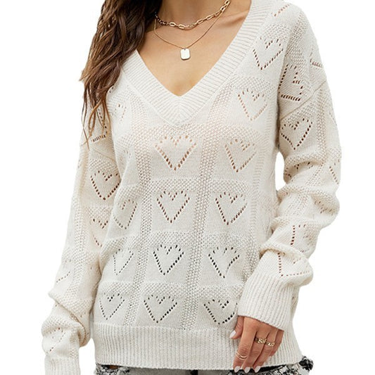 Pull en tricot pour femmes avec motif en forme de cœur et décolleté en V Chic und Stil