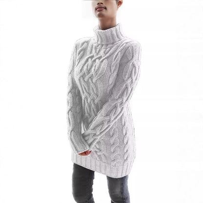 Pull en gros tricot pour femmes avec col montant et motif en cable Chic und Stil