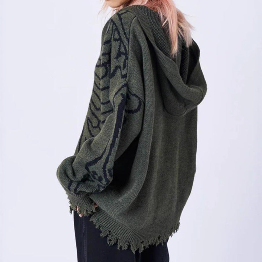 Dames Grand hoodie avec cape graphique frappante et coupe non conventionnelle Chic und Stil