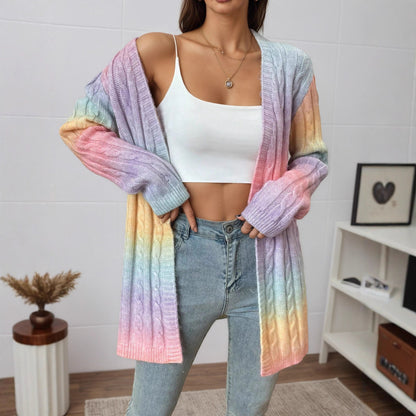 Cardigan en tricot pour femmes avec un dégradé de couleurs coloré et une coupe décontractée Chic und Stil