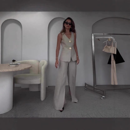 Dames ensemble élégant composé d'un haut sans manches et de pantalons palazzo Chic und Stil