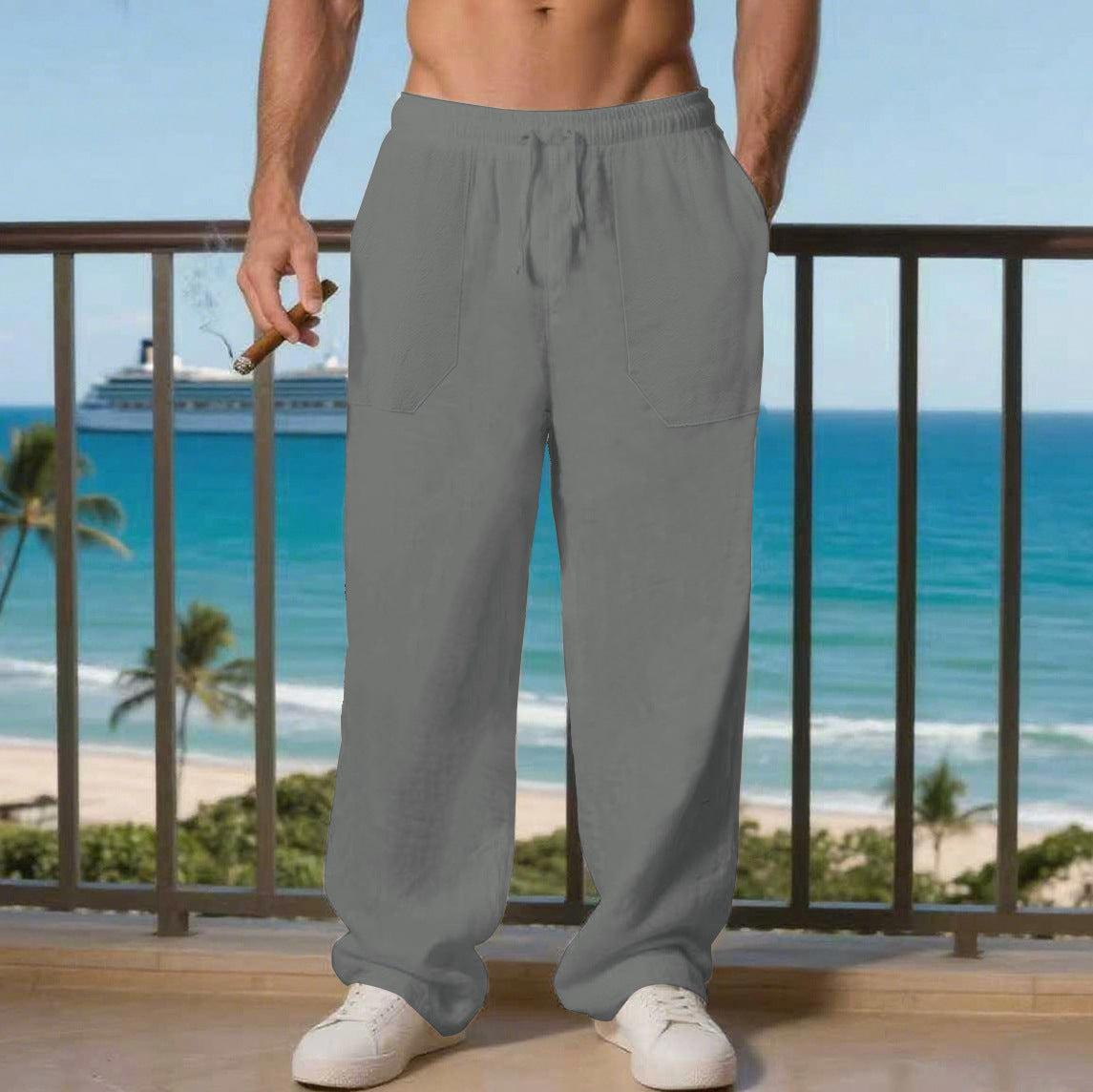 Comfortable beach pants for men with side pockets and elastic waistband Chic and Style
