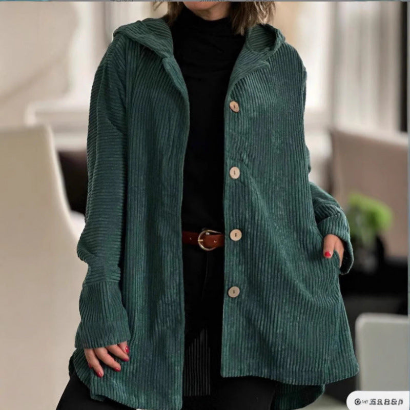 Dames décontractées capuche en tricot côtelé Chic und Stil