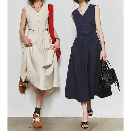 Robe maxi sans manches élégante pour femme avec gilet boutonné Chic und Stil