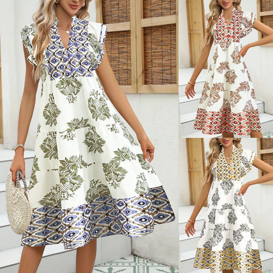 Robe maxi fleurs pour femmes avec manches courtes Chic und Stil