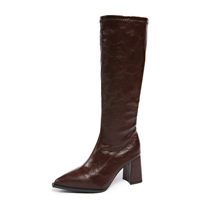 Bottes à la mode pour femmes avec un talon bloc et une pointe effilée Chic und Stil
