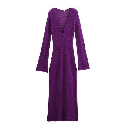 Robe maxi pour femmes avec décolleté en V profond et élégantes manches longues Chic und Stil