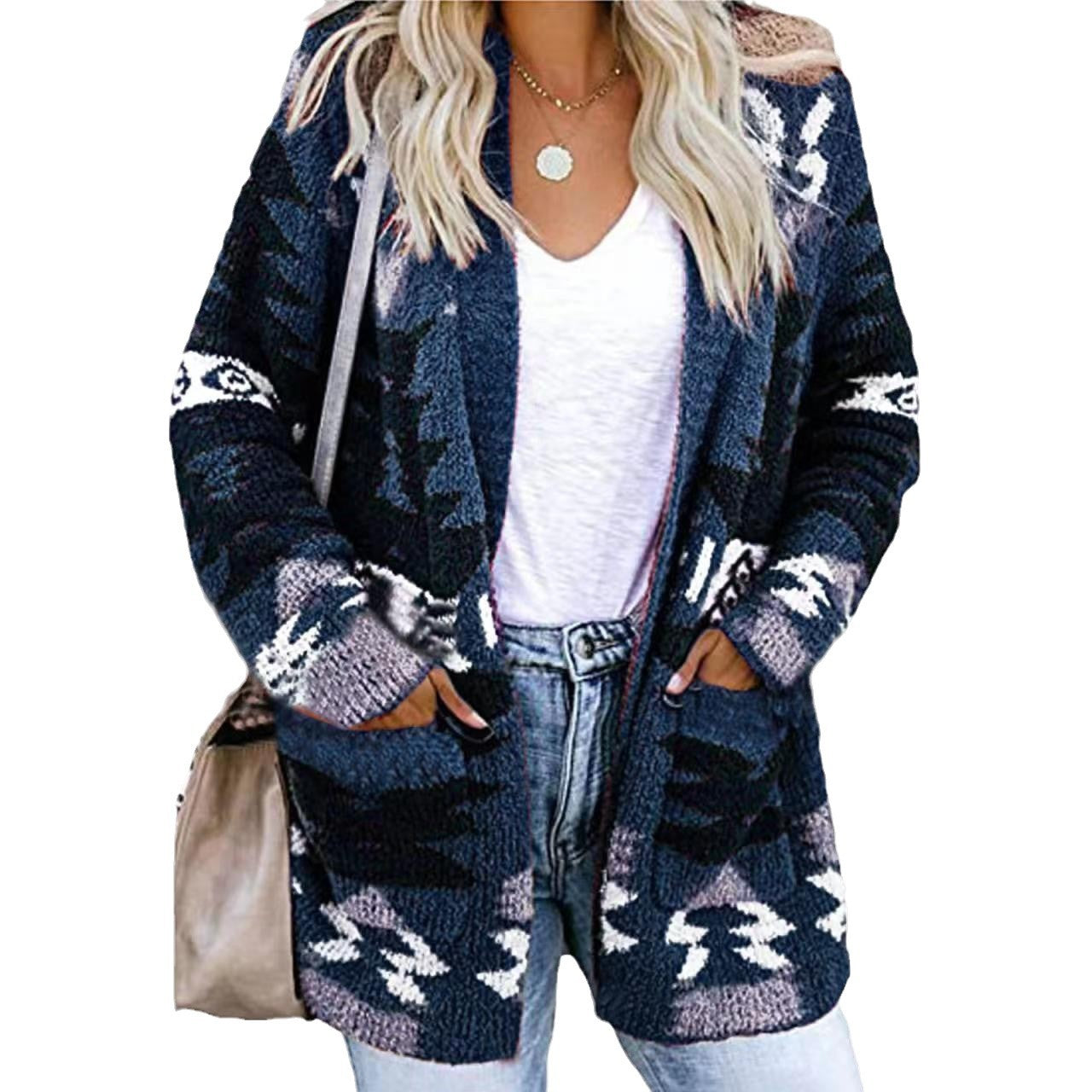 Dames cardigan élégant avec motif asymétrique et poches plaquées Chic und Stil