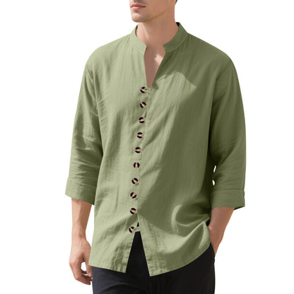 Chemise décontractée à manches longues pour hommes avec col Henley et boutons tendance Chic und Stil