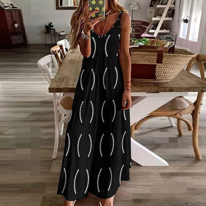 Robe maxi pour femmes avec un décolleté en V ludique et des motifs contrastés élégants Chic und Stil