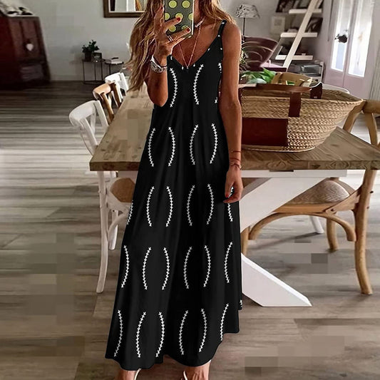Robe maxi pour femmes avec un décolleté en V ludique et des motifs contrastés élégants Chic und Stil
