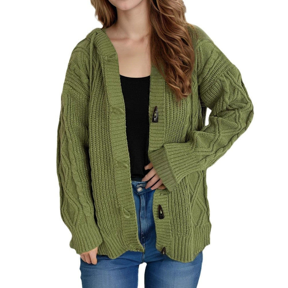 Dames gros tricot à capuche et motif torsadé Chic und Stil