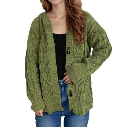 Dames gros tricot à capuche et motif torsadé Chic und Stil