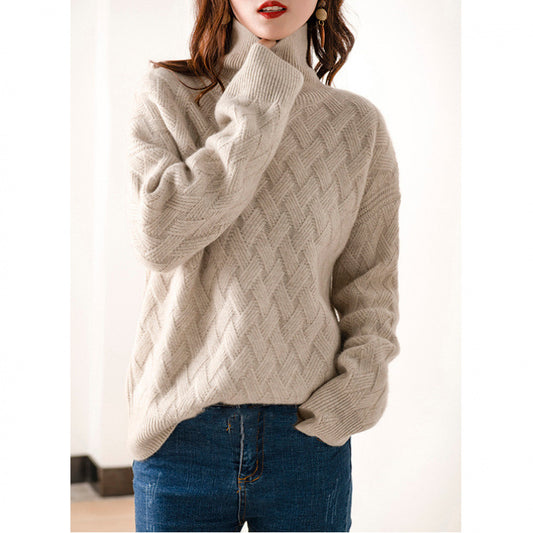 Dames Chunky Tricot Col Roulé Pull Chic und Stil