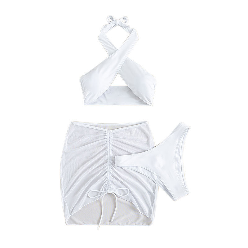 Dames haut de gamme Halter-top et ensemble bikini froncé avec jupe Chic und Stil