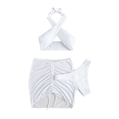 Dames haut de gamme Halter-top et ensemble bikini froncé avec jupe Chic und Stil