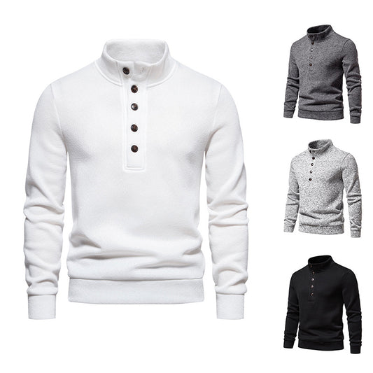 Pull-over pour homme avec col montant confortable, patte de boutonnage et design texturé Chic und Stil