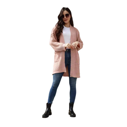Cardigan en maille décontracté pour femmes avec poches ouvertes et motif gaufré moderne Chic und Stil